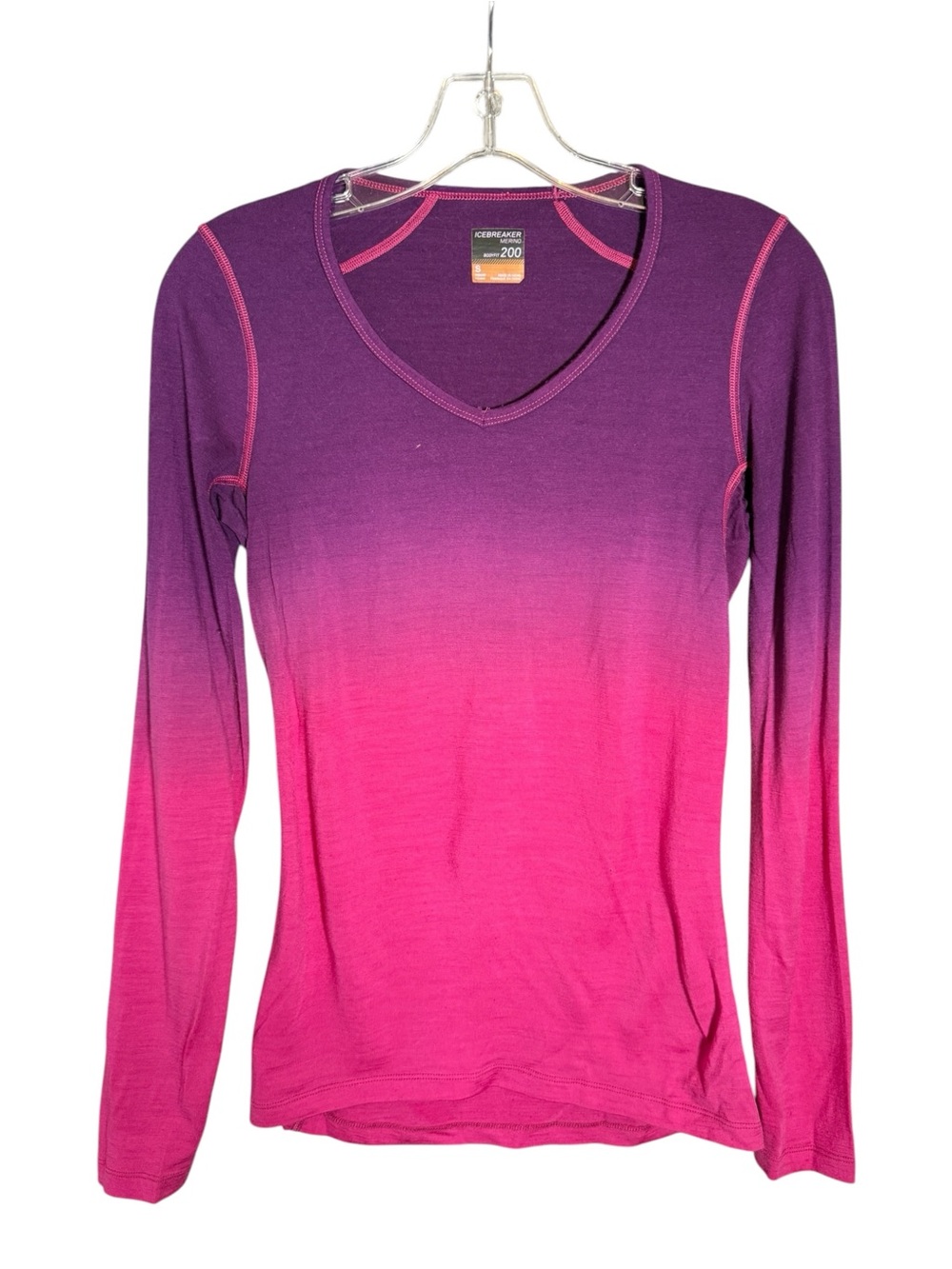 icebreaker Bodyfit 200 Merino Wool Long Sleeve Pink Ombre Baselayer Top S